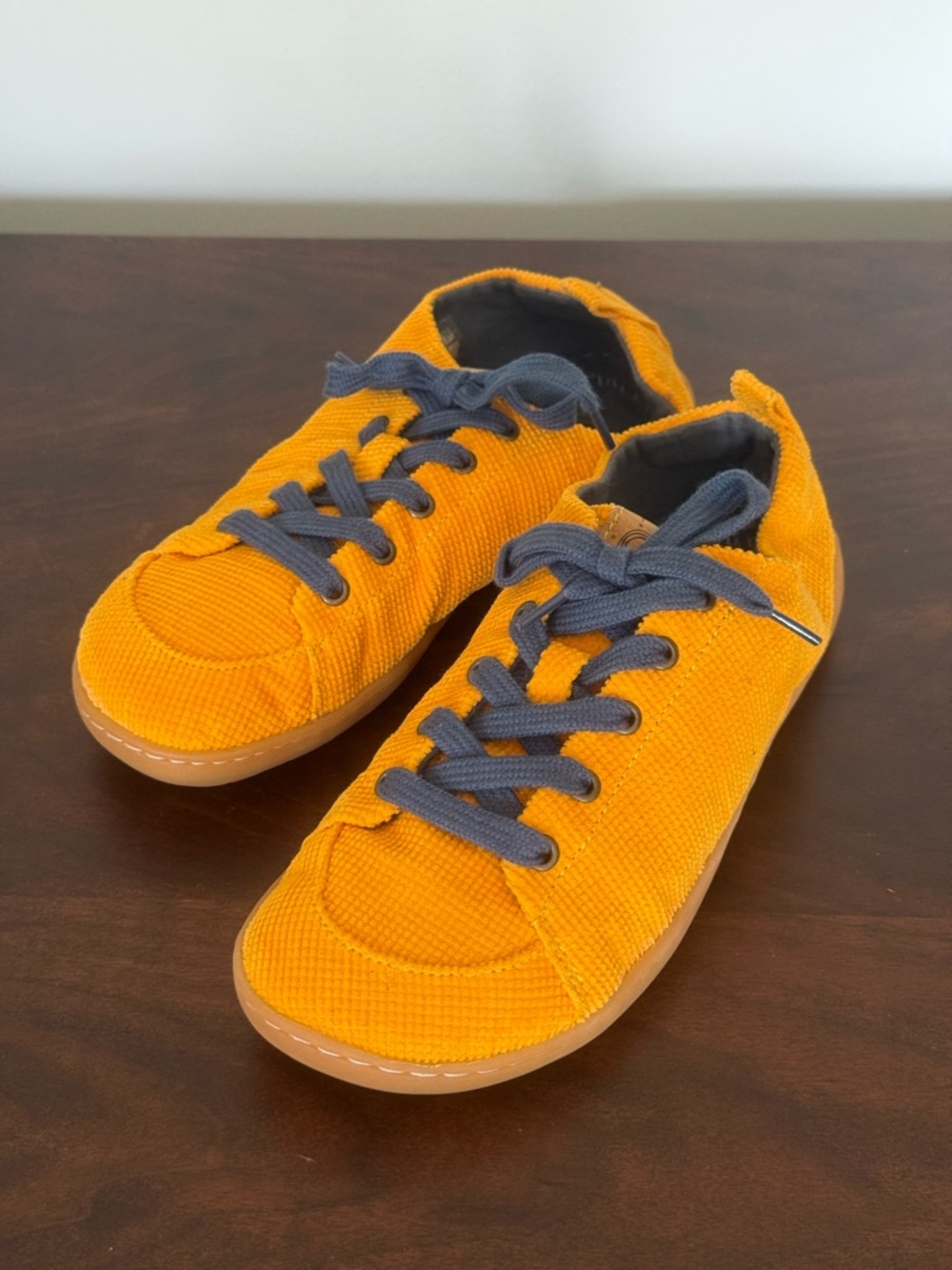 Mukishoes barefoot sneakers - Yellow-Orange Corduroy Sneakers with wide toe box